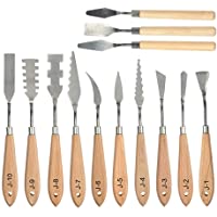 WOWOSS 13 Piezas Espátulas para Pintura al óleo en Acero con Mango de Madera- Cuchillas Paleta en Acero Inoxidable para…